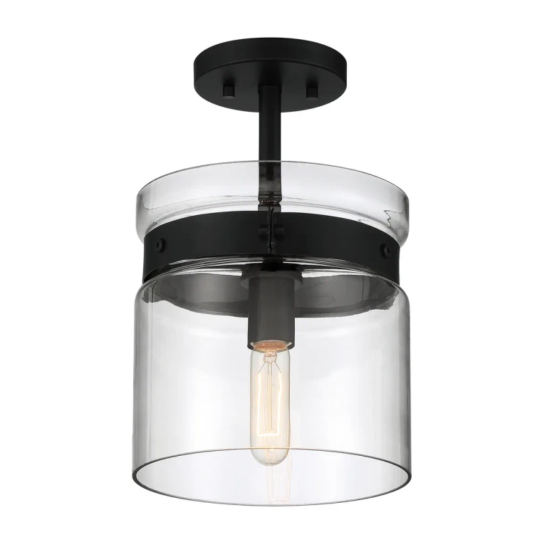 Matte Black One Light Semi Flush Mount from the Midnight LA Collection