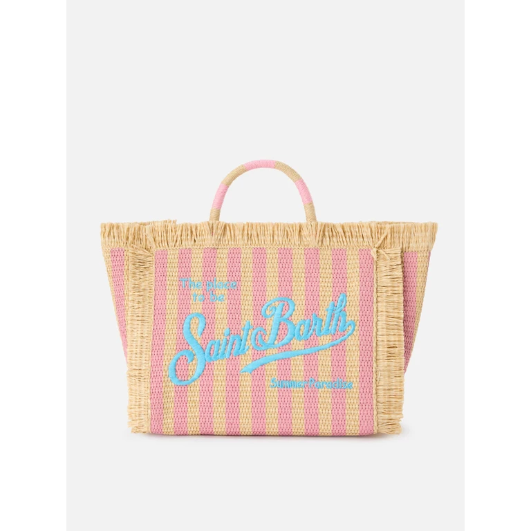 Mc2 Saint Barth Colette Bag Striped Straw Effect Fabric With Embroidered Logo Pink - Unisex