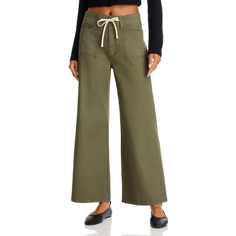 Paige Ari High Rise Drawstring Wide Leg Jeans in Vintage Forester Green