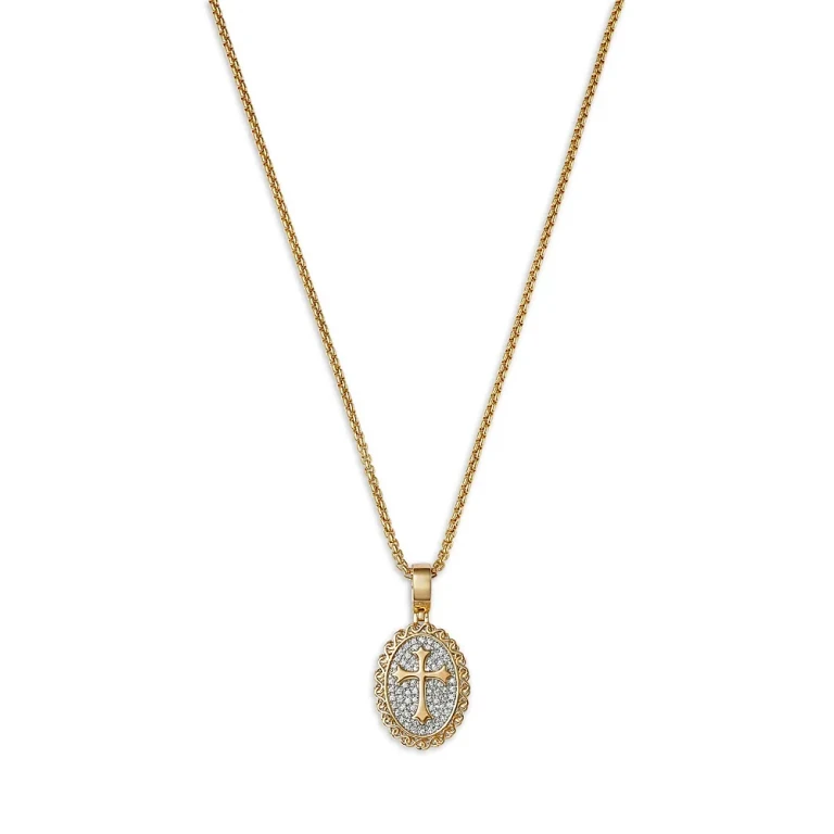Men's Diamond Cross Medallion Pendant Necklace in 14K Gold, 0.25 tcw
