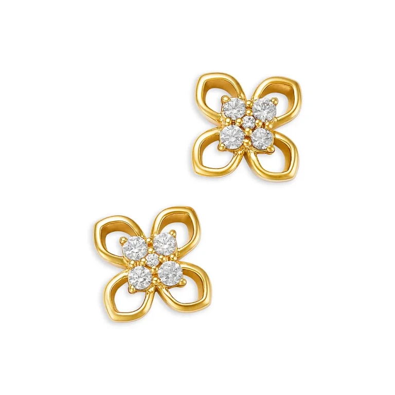 Diamond Clover Stud Earrings in 14K Yellow Gold, 0.33 tcw