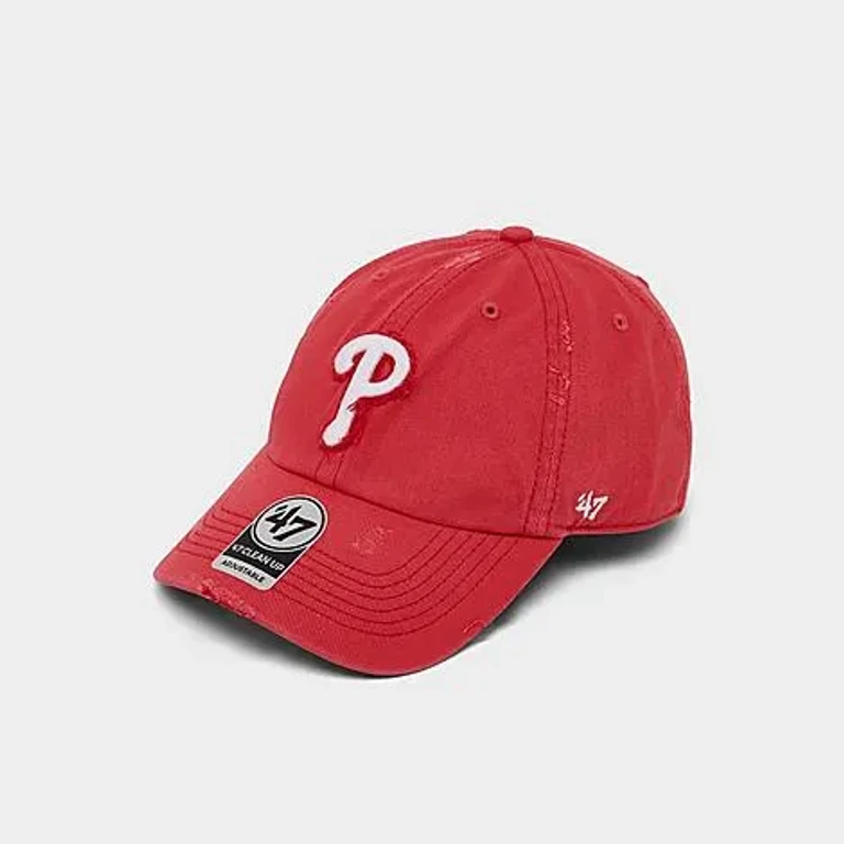 47 Brand '47 Philadelphia Phillies MLB Weathered Clean Up Strapback Hat in Light Habanero Red
