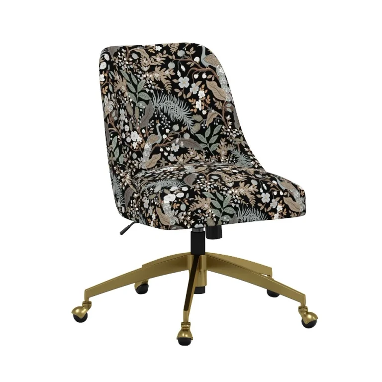 Rifle Paper Co Brynn Peacock Black Office Chair with Gold Base