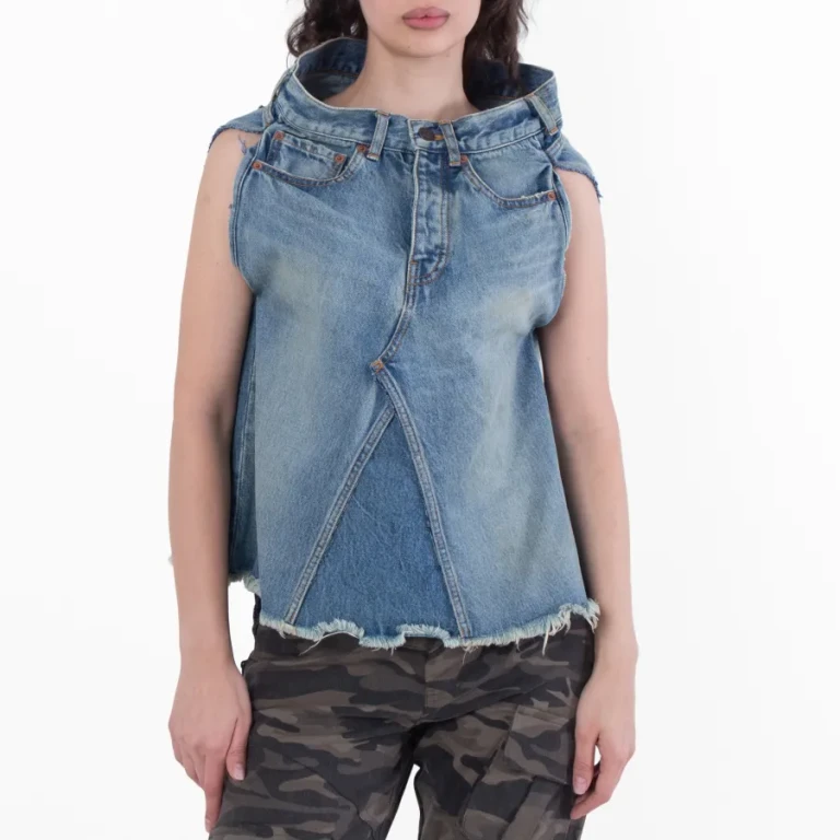 Balenciaga True Blue Sleeveless Denim Asymmetrical Top