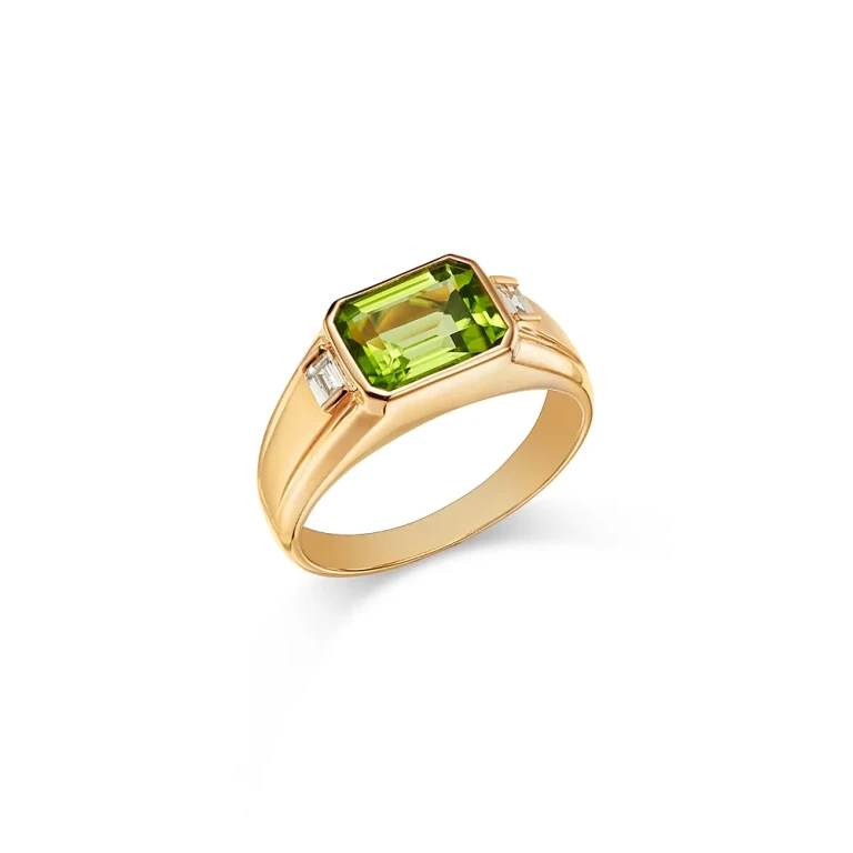 Men's Peridot & Diamond Ring in 14K Yellow Gold