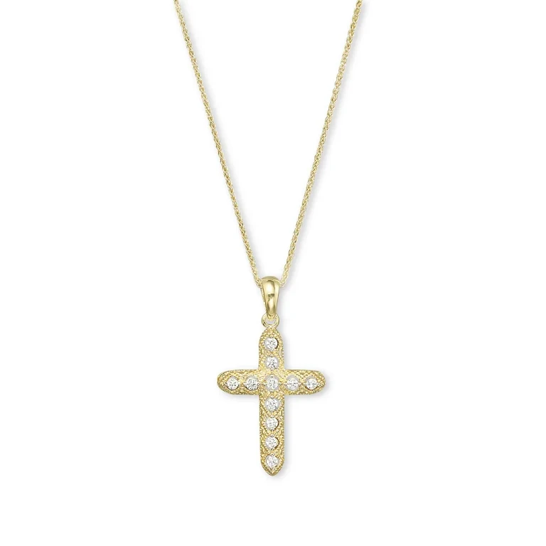 Diamond Milgrain Cross Pendant Necklace in 14K Yellow Gold, .14 tcw