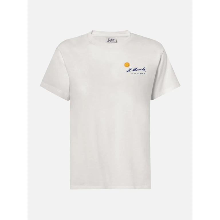 Mc2 Saint Barth Emilie Cotton T-Shirt White With St. Moritz Print Top Of The World Special Edition - Women