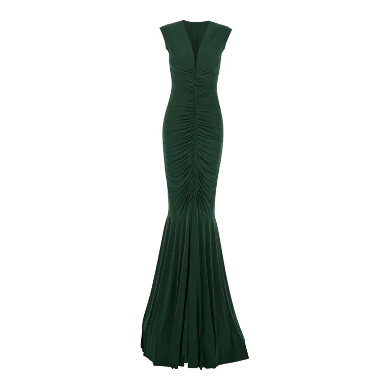 Norma Kamali Green Sleeveless Long Dress With V Neck And Flared Skirt In Tech Fabric Stretch Damen