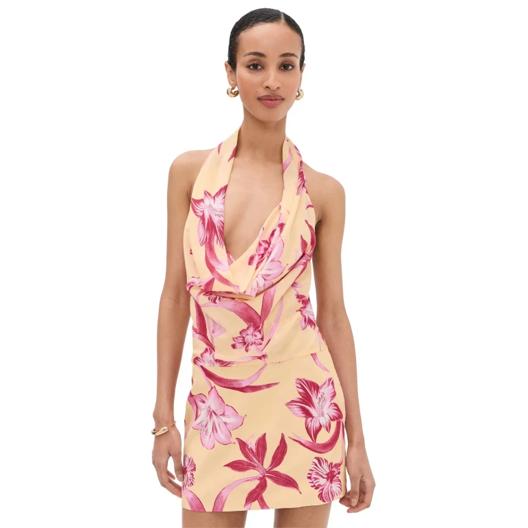 ROCOCO SAND Cowl Neck Mini Dress Yellow XXS