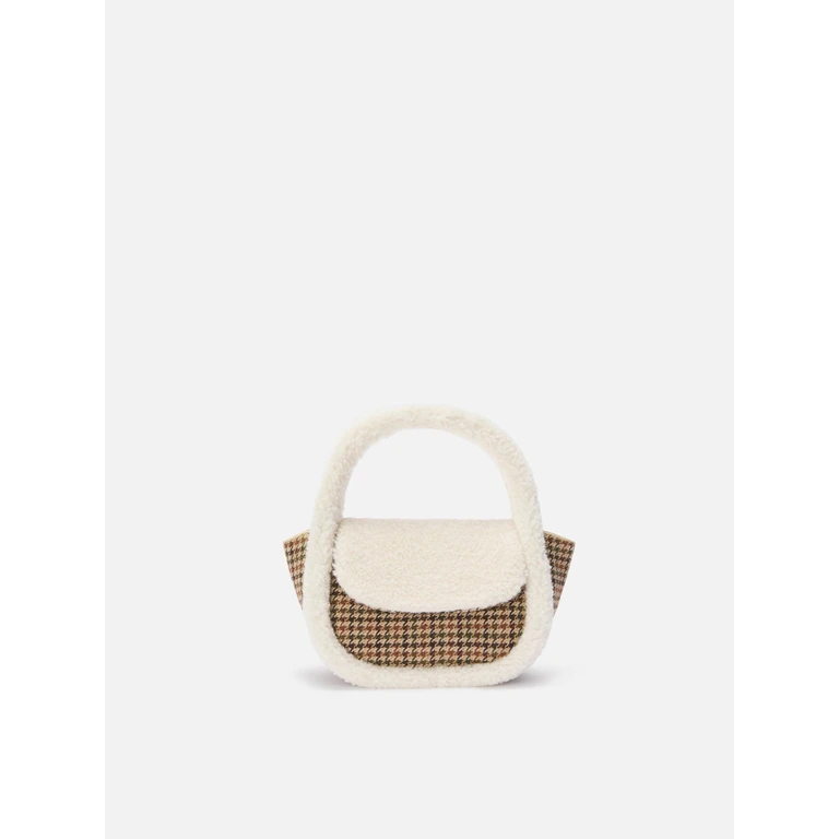 Mc2 Saint Barth Gilda Mutton Wool Handbag Houndstooth And Shearling Green Bag - Unisex