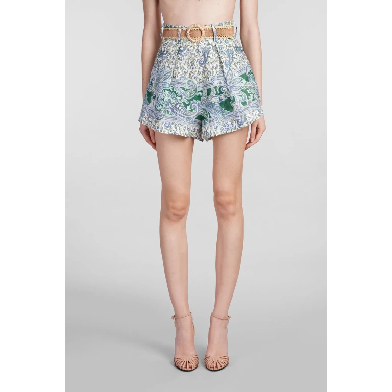 Zimmermann Shorts In Green Linen