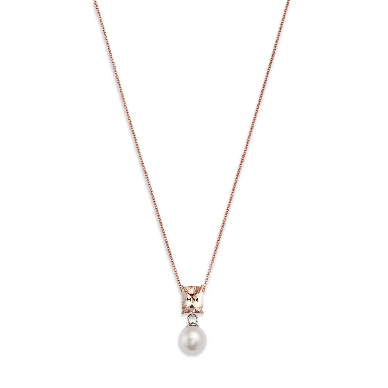 Morganite & Cultured Freshwater Pearl Pendant Necklace in 14K Rose Gold, 16-18