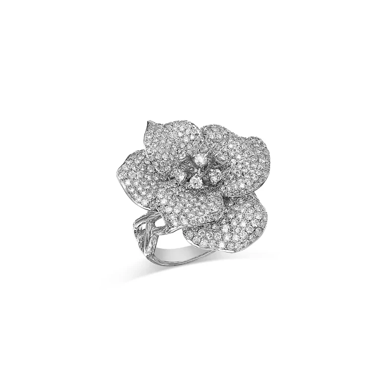Diamond Flower Ring in 14K White Gold, 2.75 tcw