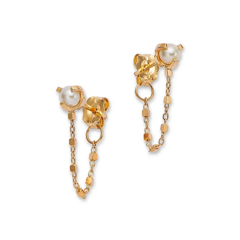 Zoe Chicco 14K Yellow Gold Square Bead Chain Cultured Freshwater Pearl Earrings