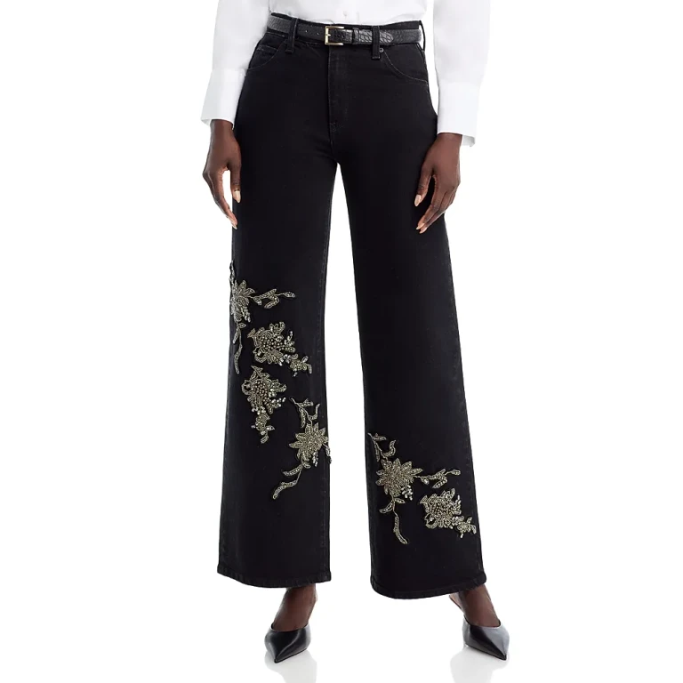 Kobi Halperin Lyla Beaded Floral Wide Leg Jeans in Black