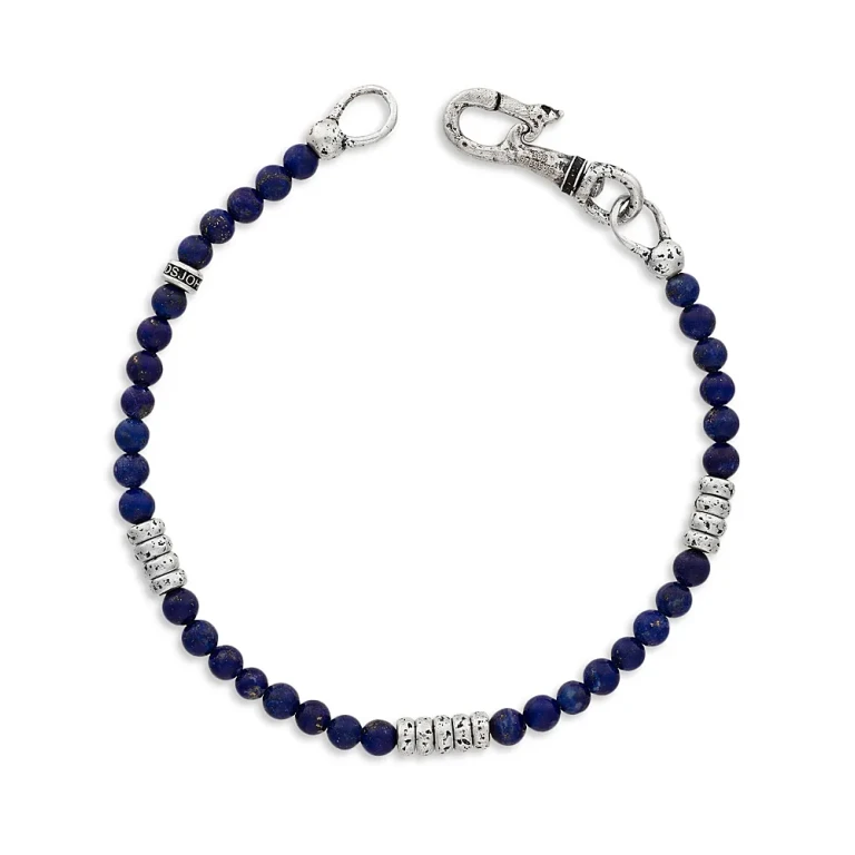 John Varvatos Sterling Silver Simit Lapis Lazuli Beaded Bracelet