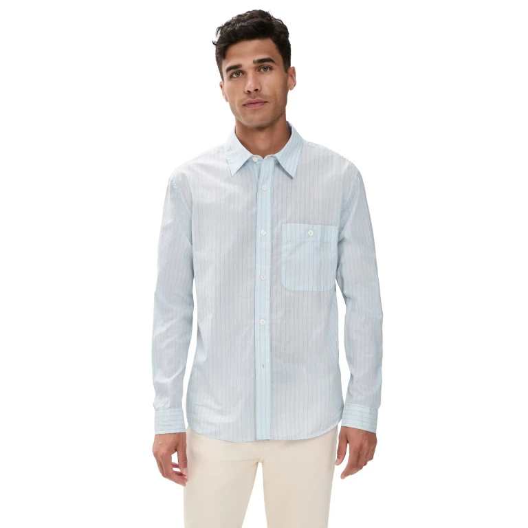 Knickerbocker Jones Cotton & Silk Shirt Light Blue Stripe L