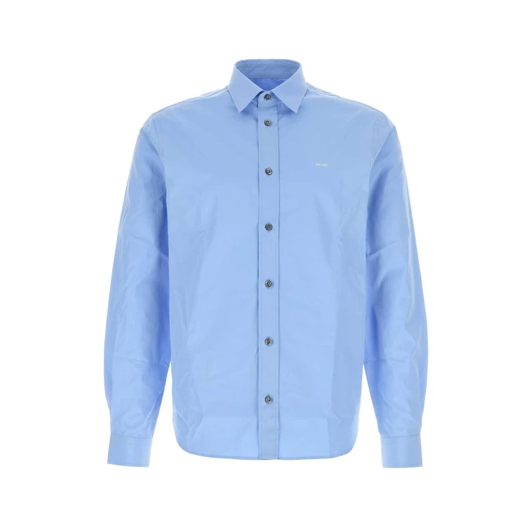 Prada Cerulean Blue Poplin Shirt Celeste Co-trochusniloticus Camicie - Men