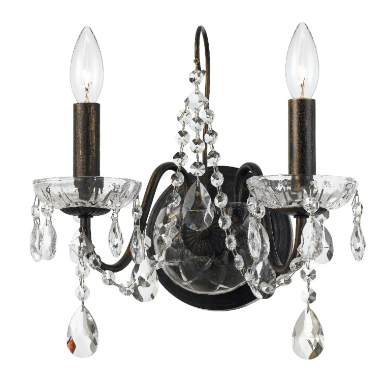 Crystorama Butler 2-Light Wall Sconce in English Bronze with Swarovski Strass Crystal Crystals - 3022-EB-CL-S