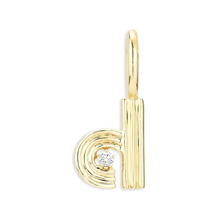 Adina Reyter 9K Yellow Gold Diamond Groovy Initial Charm Pendant