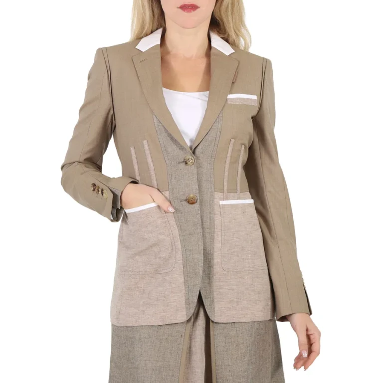 Burberry Ladies Pecan Melange Tape Detail Mix Media Blazer