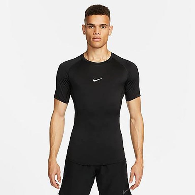 Nike Men's Pro Dri-FIT Tight Short-Sleeve Fitness Top in Black/White Size: Small