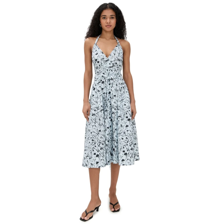 Proenza Schouler White Label Ellison Dress in Printed Poplin Frost/Black 12