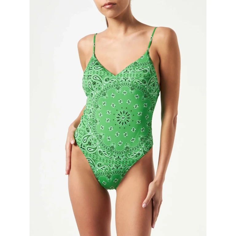 MC2 Saint Barth Candice Green Bandana Print One-piece Swimsuit