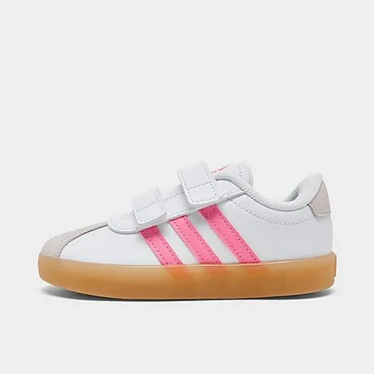 adidas Kids Toddler VL Court 3.0 Hook-And-Loop Casual Shoes in Cloud White/Bliss Pink/Alumina