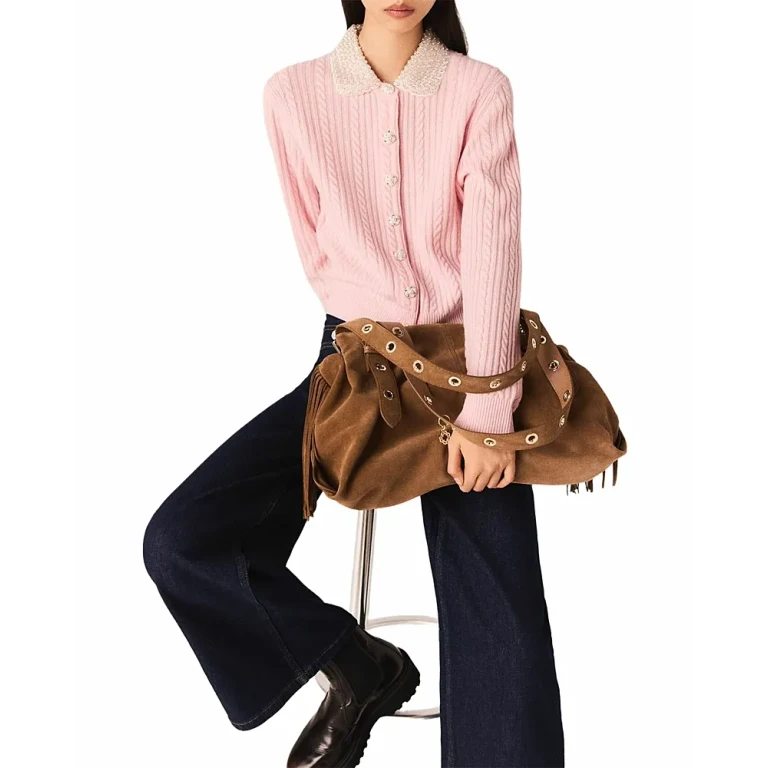 Maje Mini Embellished Cable Knit Cardigan