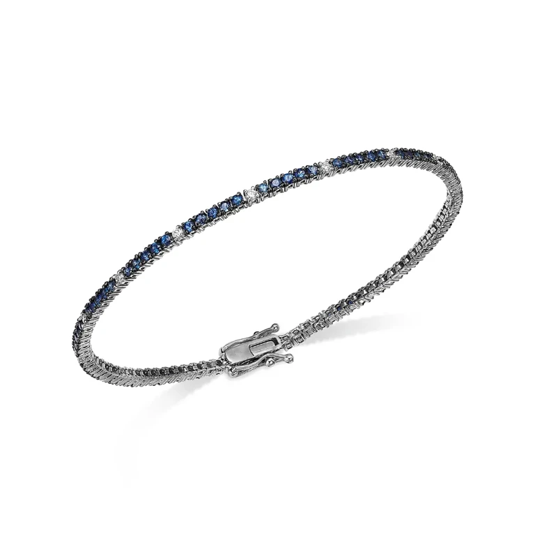 Sapphire & Diamond Tennis Bracelet in 14K White Gold