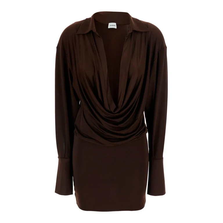 The Andamane Mini Dress lilia With Deep V-neck In Brown Fabric For Women