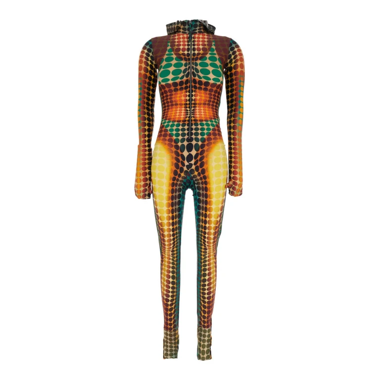 Jean Paul Gaultier One-piece multicolor Jumpsuit With Hood And All-over Print In Tech Fabric For Women