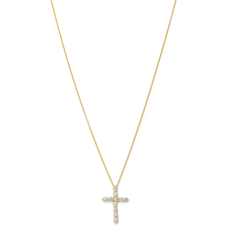 Diamond Cross Pendant Necklace in 14K Yellow Gold, 1.0 tcw
