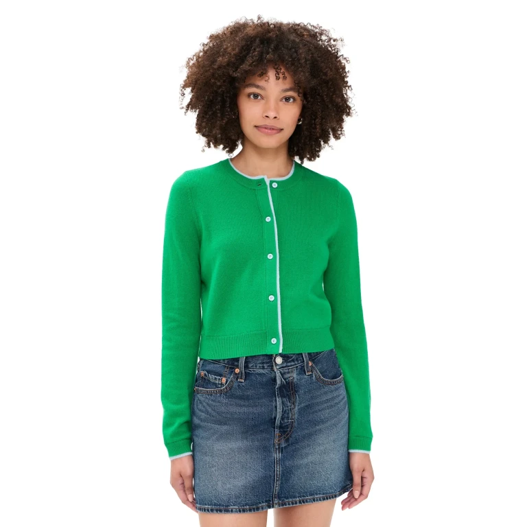 ALICE + OLIVIA Dollie Two Tone Cardigan Green Apple/Carolina Blue M