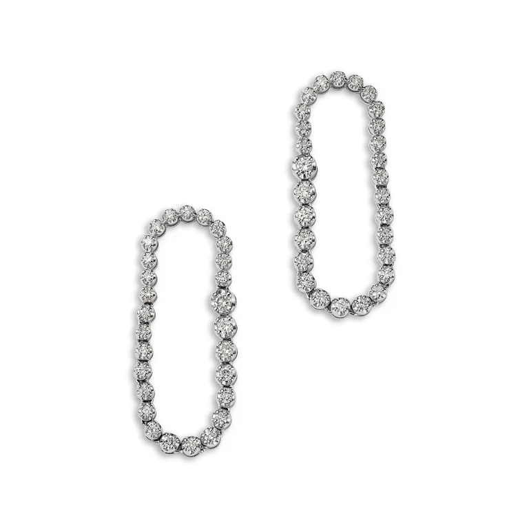 Diamond Open Circle Drop Earrings in 14K White Gold, 1.0 tcw