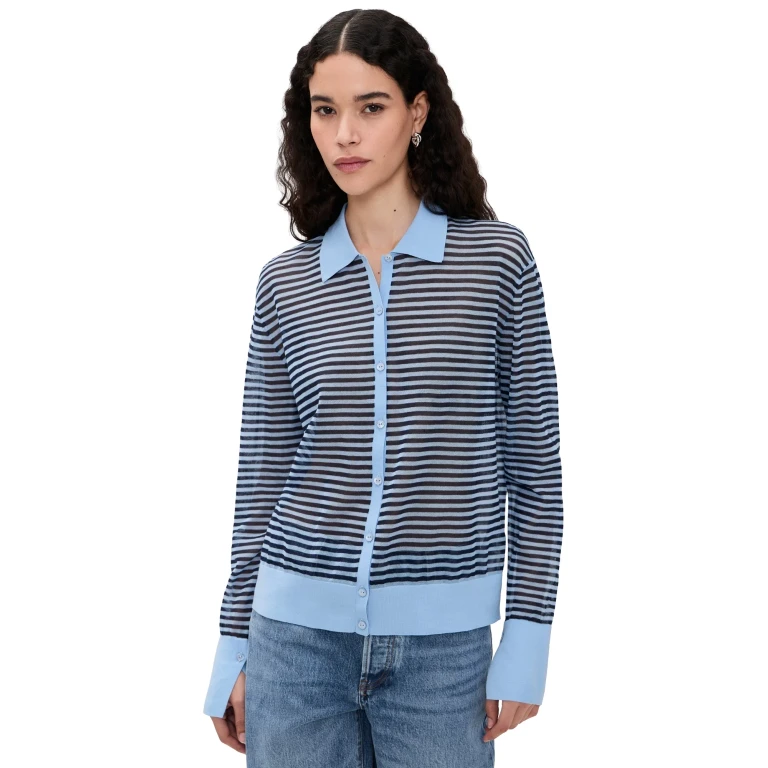 FRAME The Collared Cardigan Powder Blue Multi L