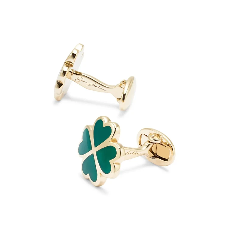 Jan Leslie Lucky Four Leaf Clover Green Onyx, Sterling Silver & 18K Yellow Gold Vermeil Cufflinks