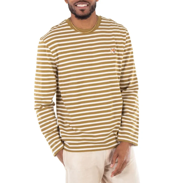 Maison Kitsune Striped Fox Head Patch T-Shirt