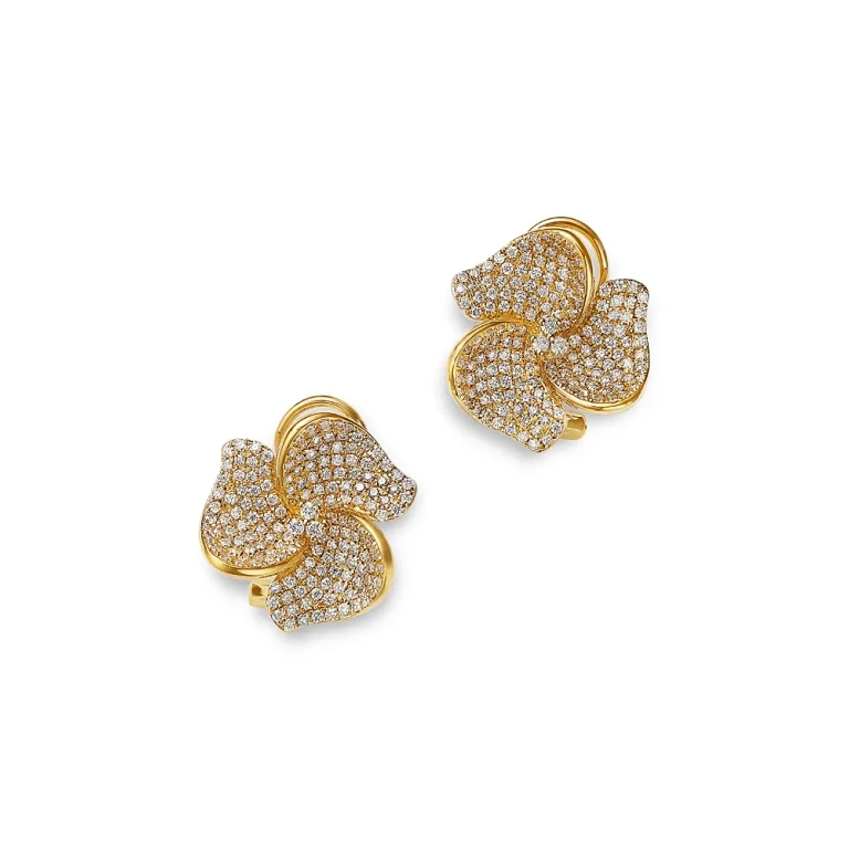 Diamond Flower Stud Earrings in 14K Yellow Gold, 1.05 tcw