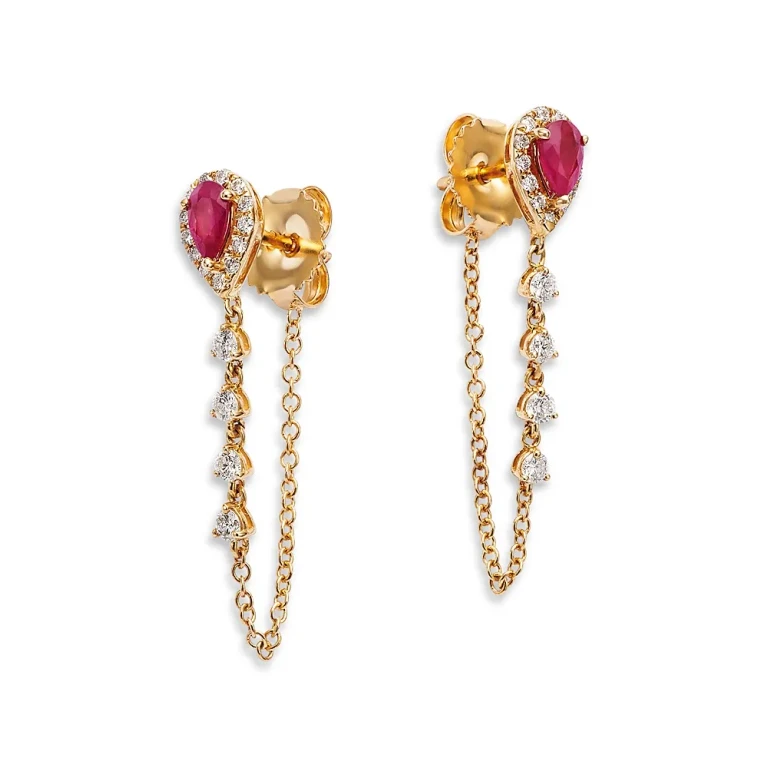Ruby & Diamond Chain Hoop Earrings in 14K Yellow Gold