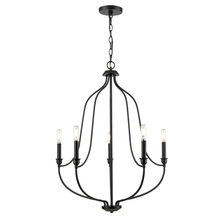 Matte Black Five Light Chandelier from the Senoia Collection