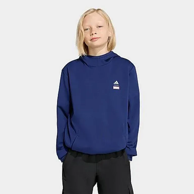 adidas Big Kids x Marvel Spider-Man Pullover Hoodie in Dark Blue/Off White Size: XS