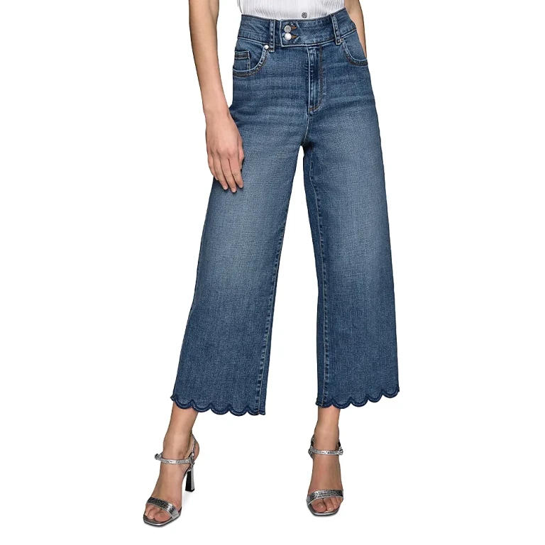 Karl Lagerfeld Paris High Rise Scalloped Jeans in Coastal Blue