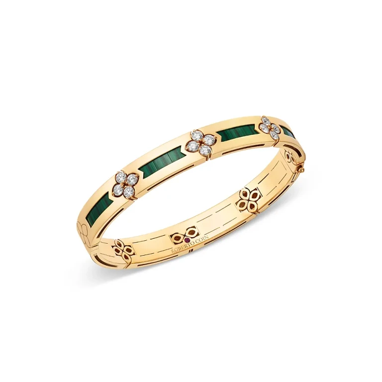 Roberto Coin 18K Rose Gold Love in Verona Malachite & Diamond Flower Bangle Bracelet