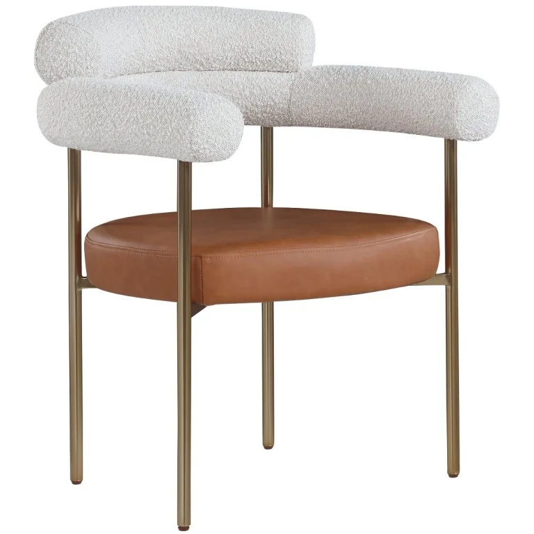 Blake Cream Boucle and Cognac Vegan Leather Dining Chair, Set of 2