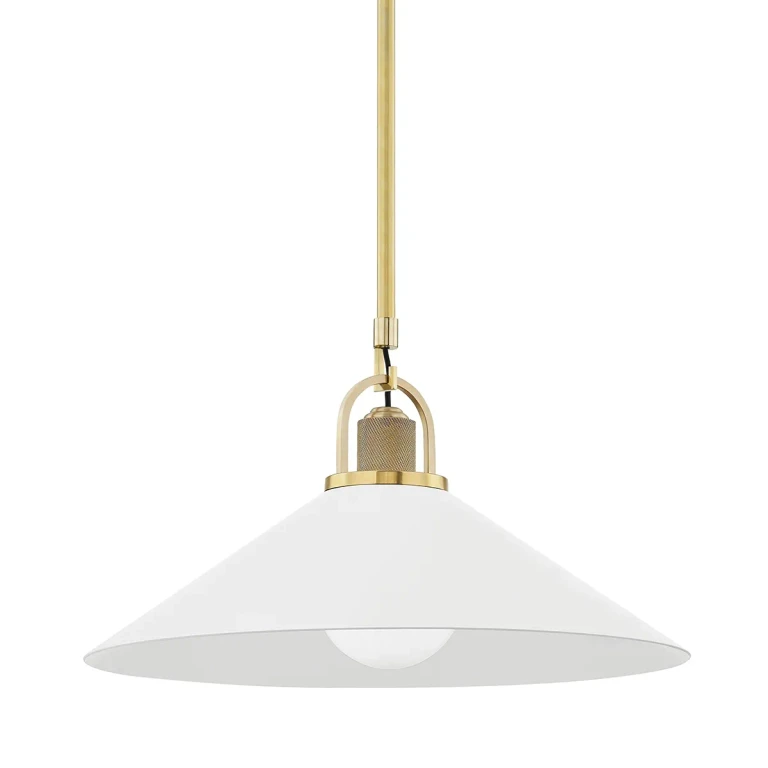 Syosset 1-Light Pendant in Aged Brass with Soft Off White