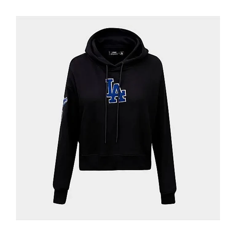 Pro Standard Women's Los Angeles Dodgers MLB Classic Fleece Cropped Pullover Hoodie in Black Size: XS