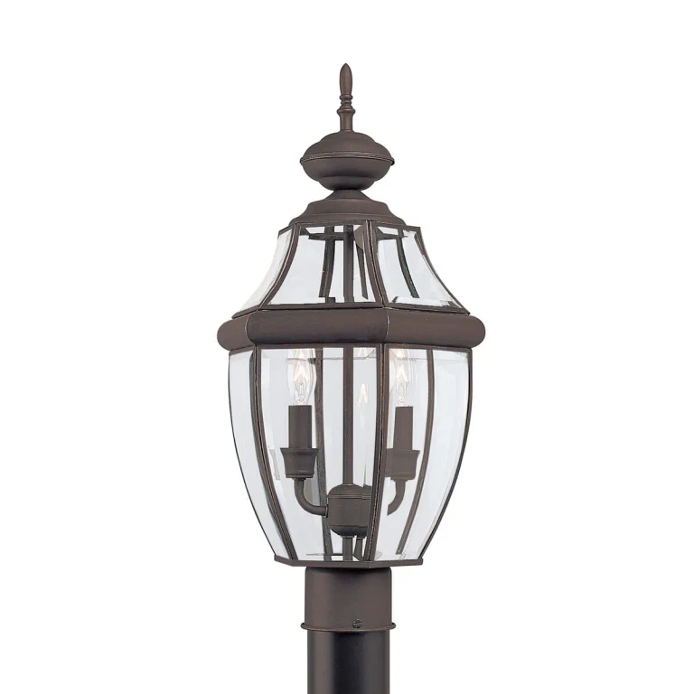 Antique Bronze Two Light Outdoor Post Lantern from the Lancaster Collection