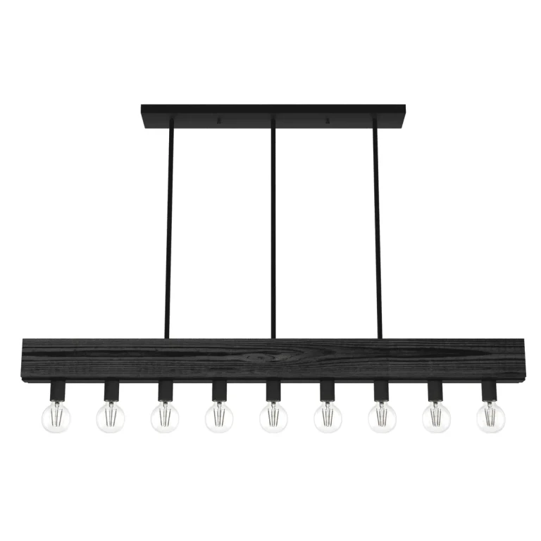 Natural Black Iron Nine Light Linear Chandelier from the Donelson Collection